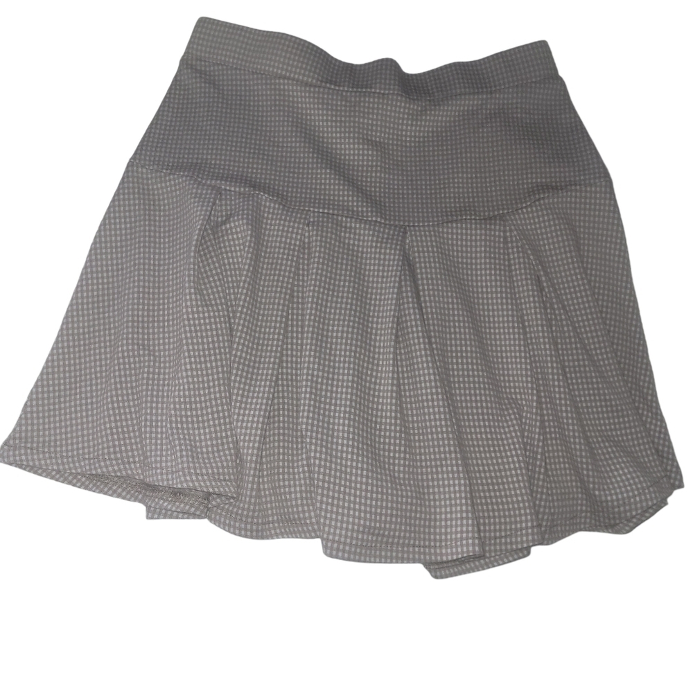 Urban Romantics Tan and White Small Checkered Pleated Mini Skirt S